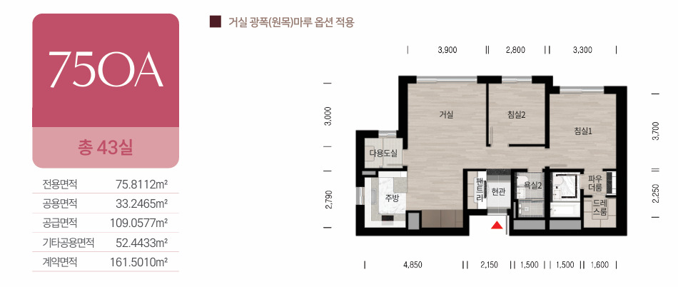 동탄역 디에트르 퍼스티지 75A형 평면도 전용 75.81㎡